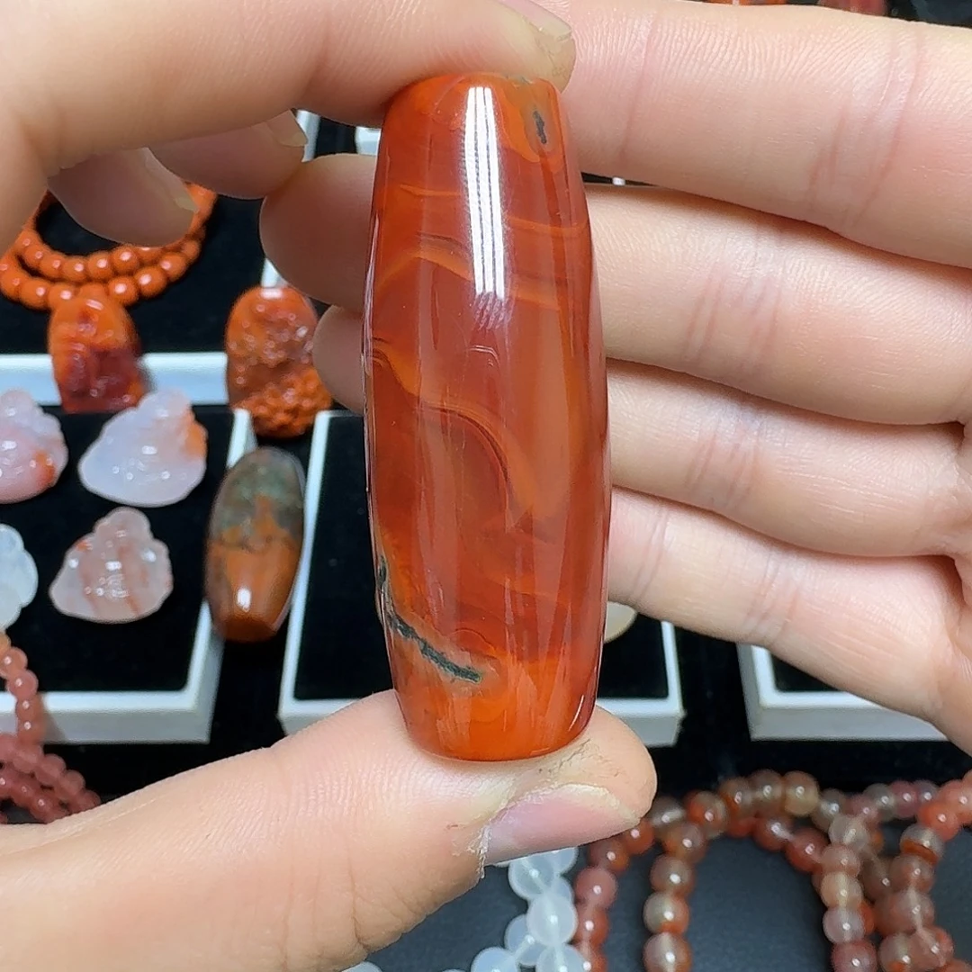 南红玛瑙未镶嵌川料瓦西黑铁皮包浆桶珠36.3g
