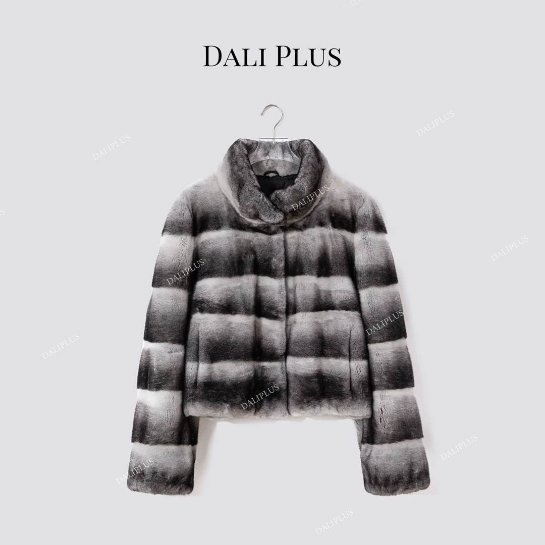 DALI PLUS“进口皇冠级龙猫色水貂皮草‘’横排皮草外套-D5MM3384