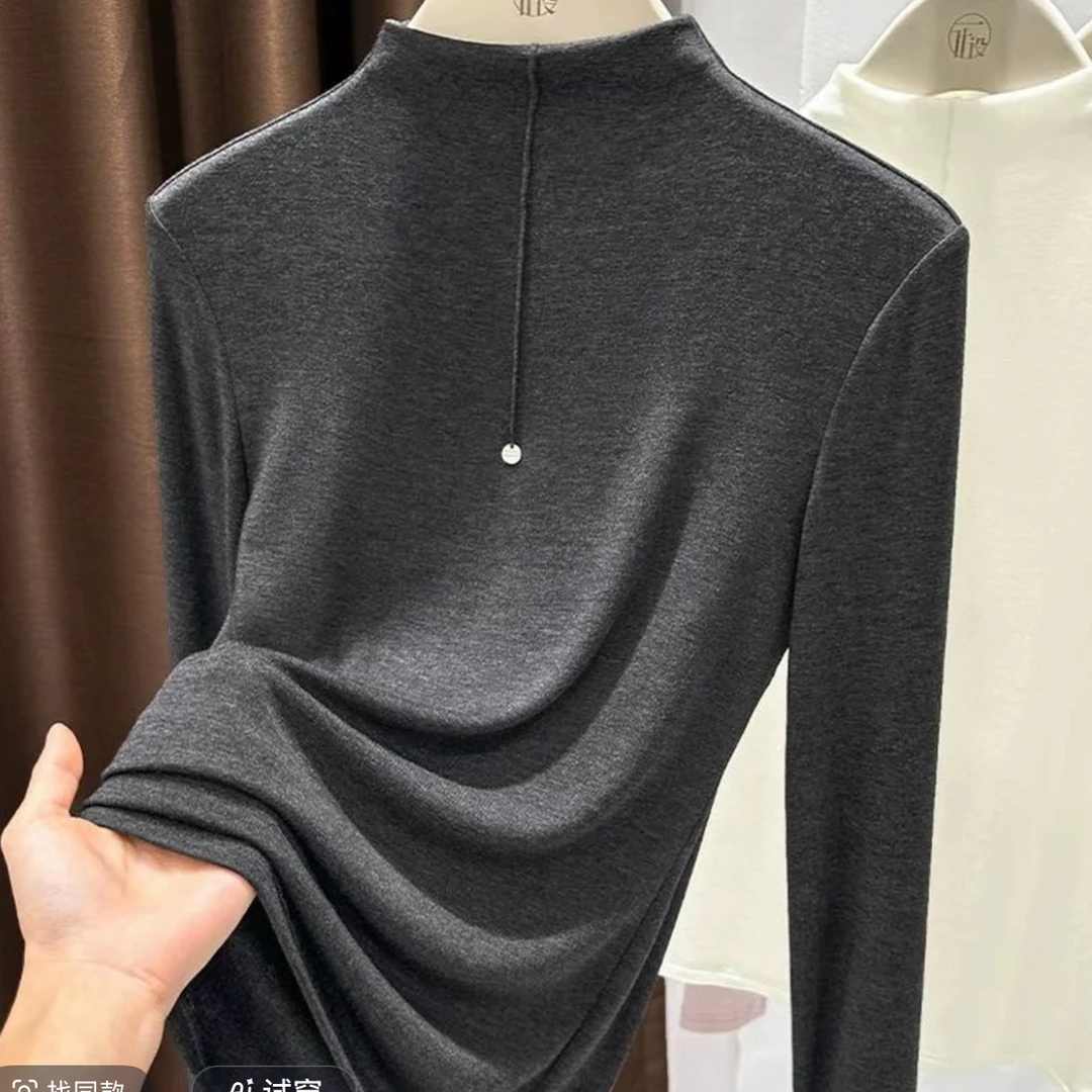 思丹家优选，半高领磨毛打底衫女内搭百搭显瘦长袖上衣