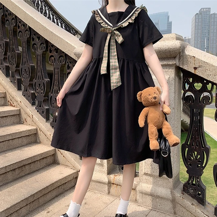 女大童连衣裙夏装胖女孩加大码宽松洋气初中生学院风甜美公主裙子