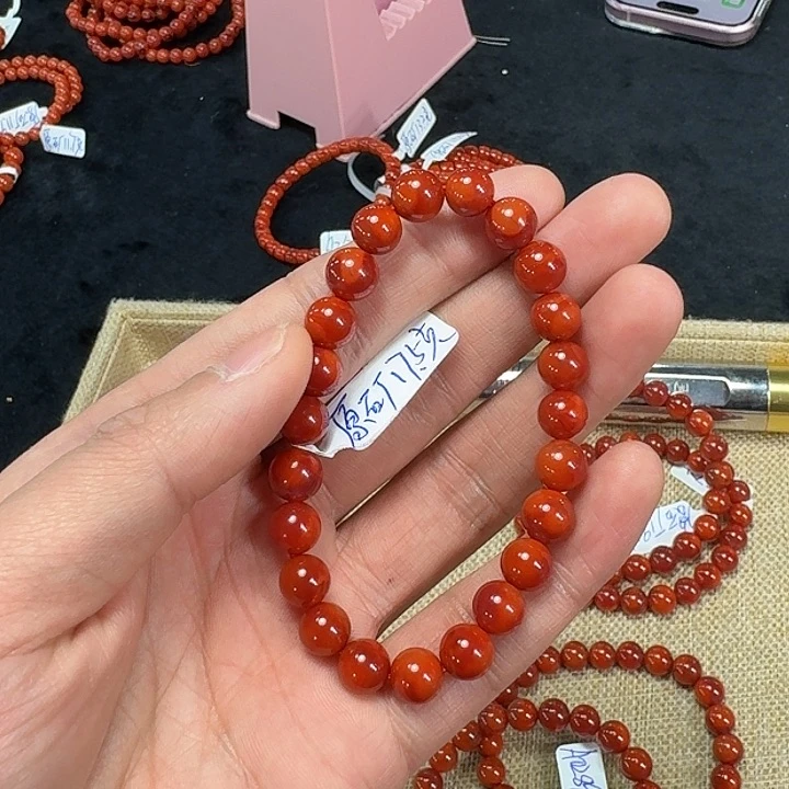 南红玛瑙手链未镶嵌原矿南红手串8mm瓦西车厘子双色