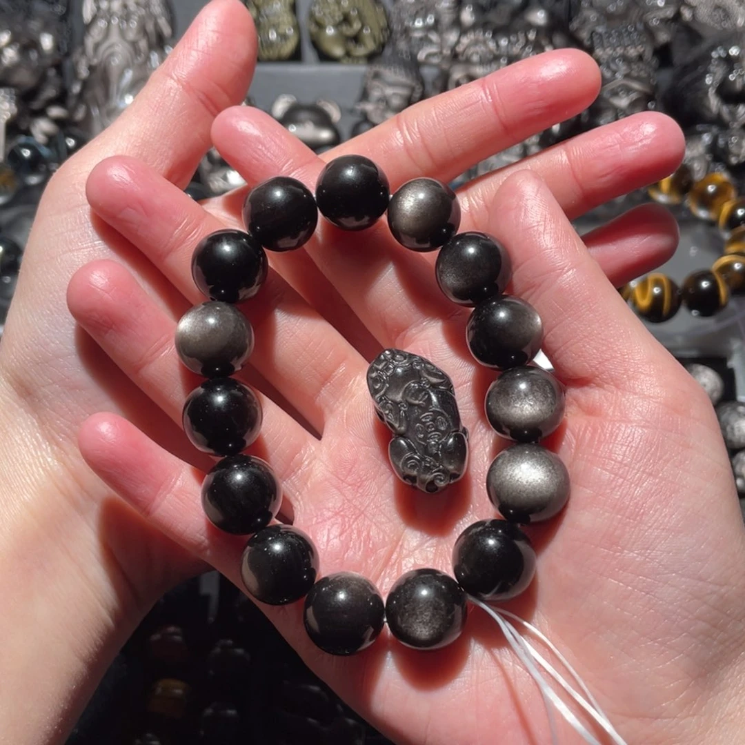 黑曜岩手串未镶嵌睡**.