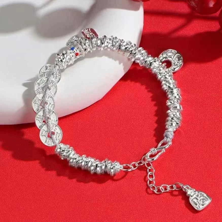 B50【约31g长18厘米】足银999吉言珐琅彩实心手串延长C61