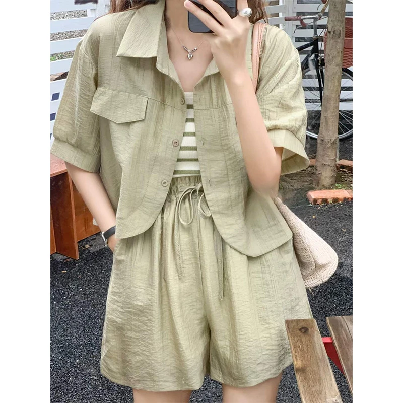 欧若风短裤套装女夏季爆款小个子时尚洋气高级感防晒衣吊带三件套