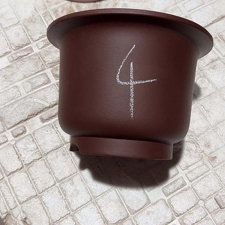 霞***庆紫砂花盆微瑕仿古带口线金钟紫茄4号