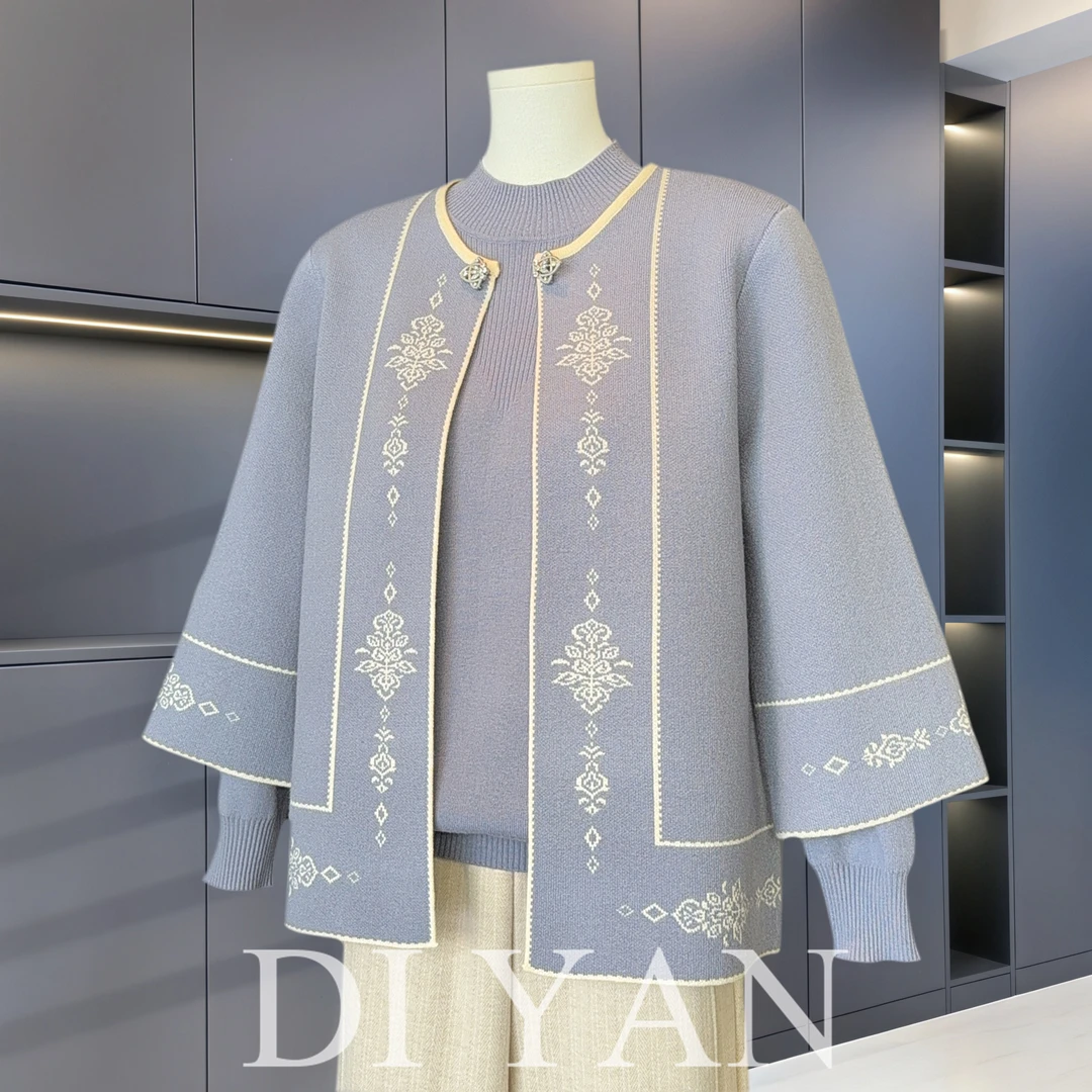 2025新款妈妈秋冬装针织开衫洋气套装50岁60中老年女装毛衣两件套