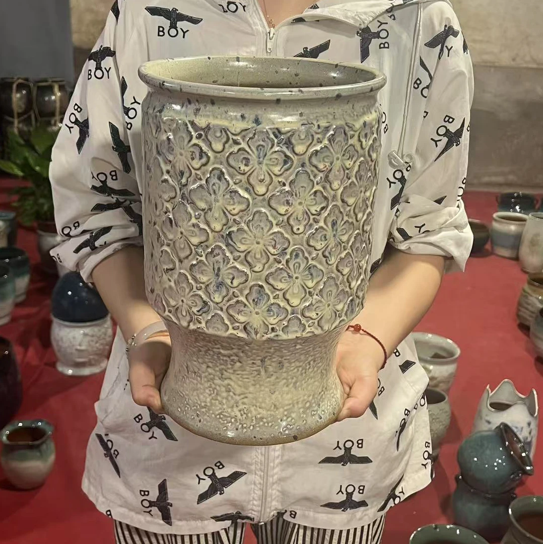 006高端宜兴紫砂粗陶花盆大花盆大号高花盆高度30口径19紫砂花盆