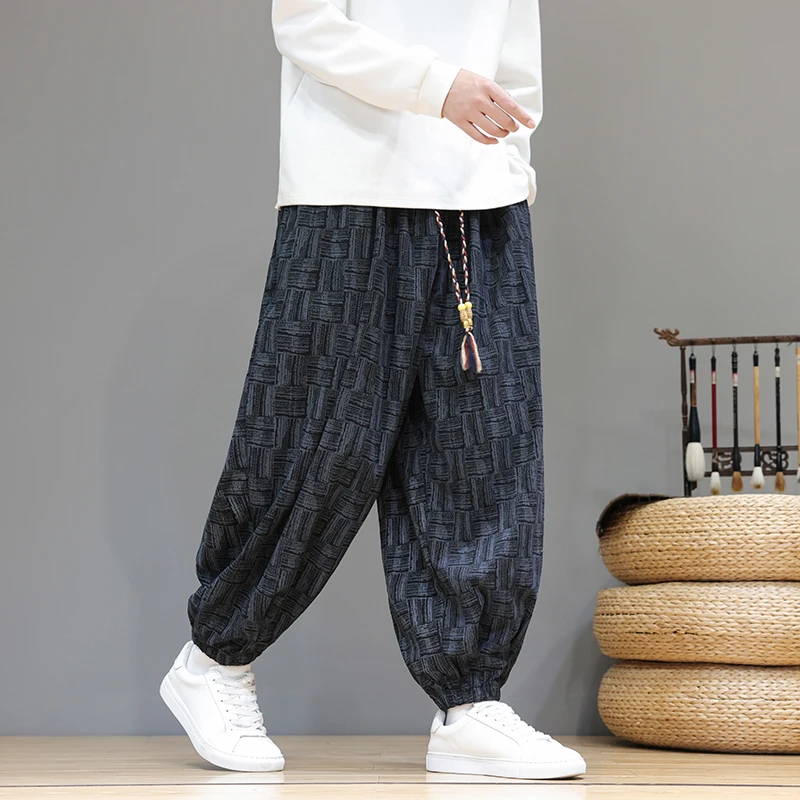 灯笼裤男士复古中国风大码阔腿束脚哈伦裤秋冬灯芯绒裤子男休闲裤