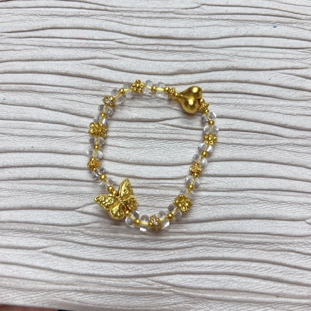 铜合金手链 15271 立体爱心 蝴蝶算盘珠白水手链