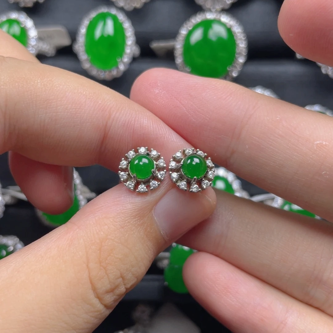 翡翠银S925镶嵌耳饰