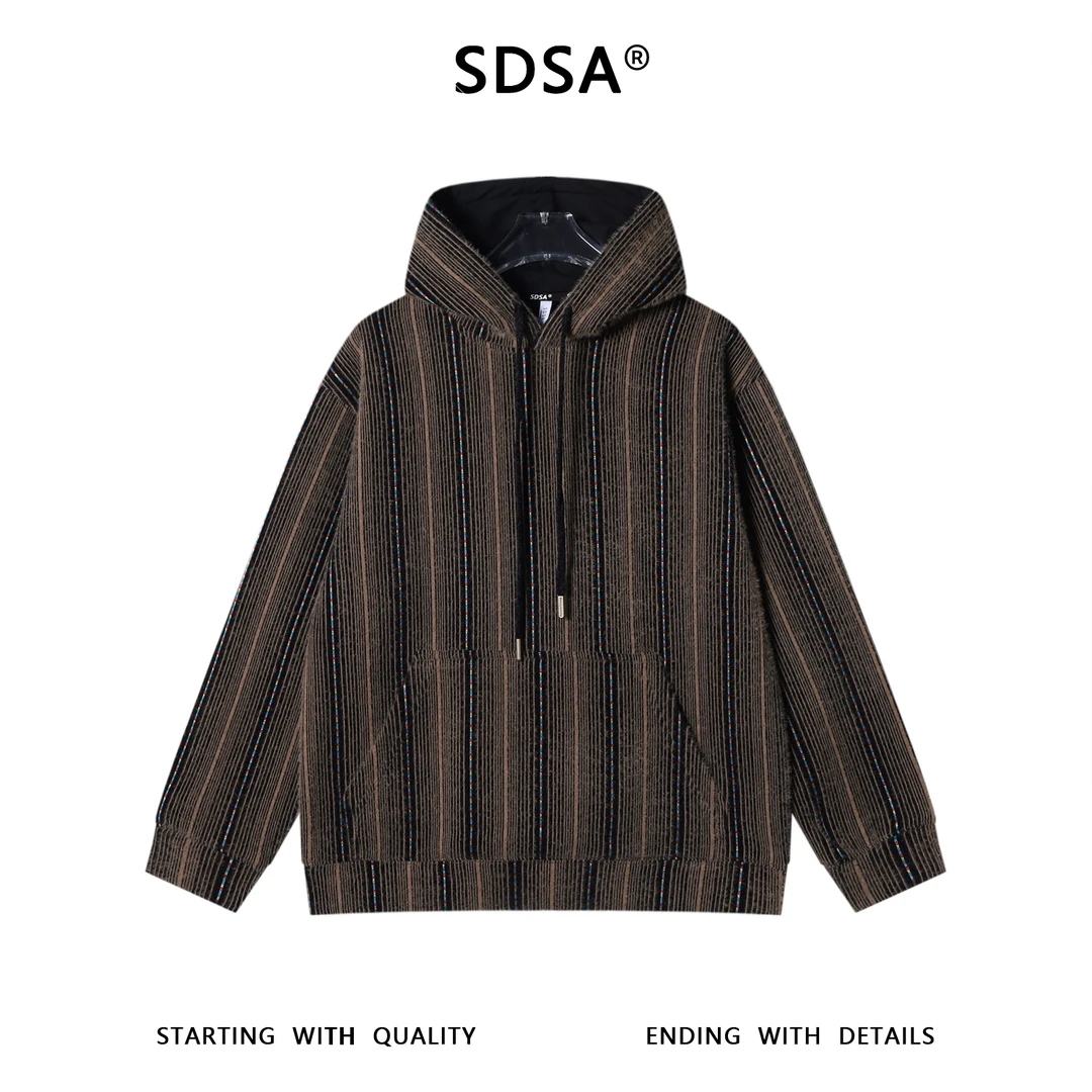 SDSA男士秋冬新款痞帅男装简约绒毛竖纹彩色抽绳连帽卫衣百搭时尚