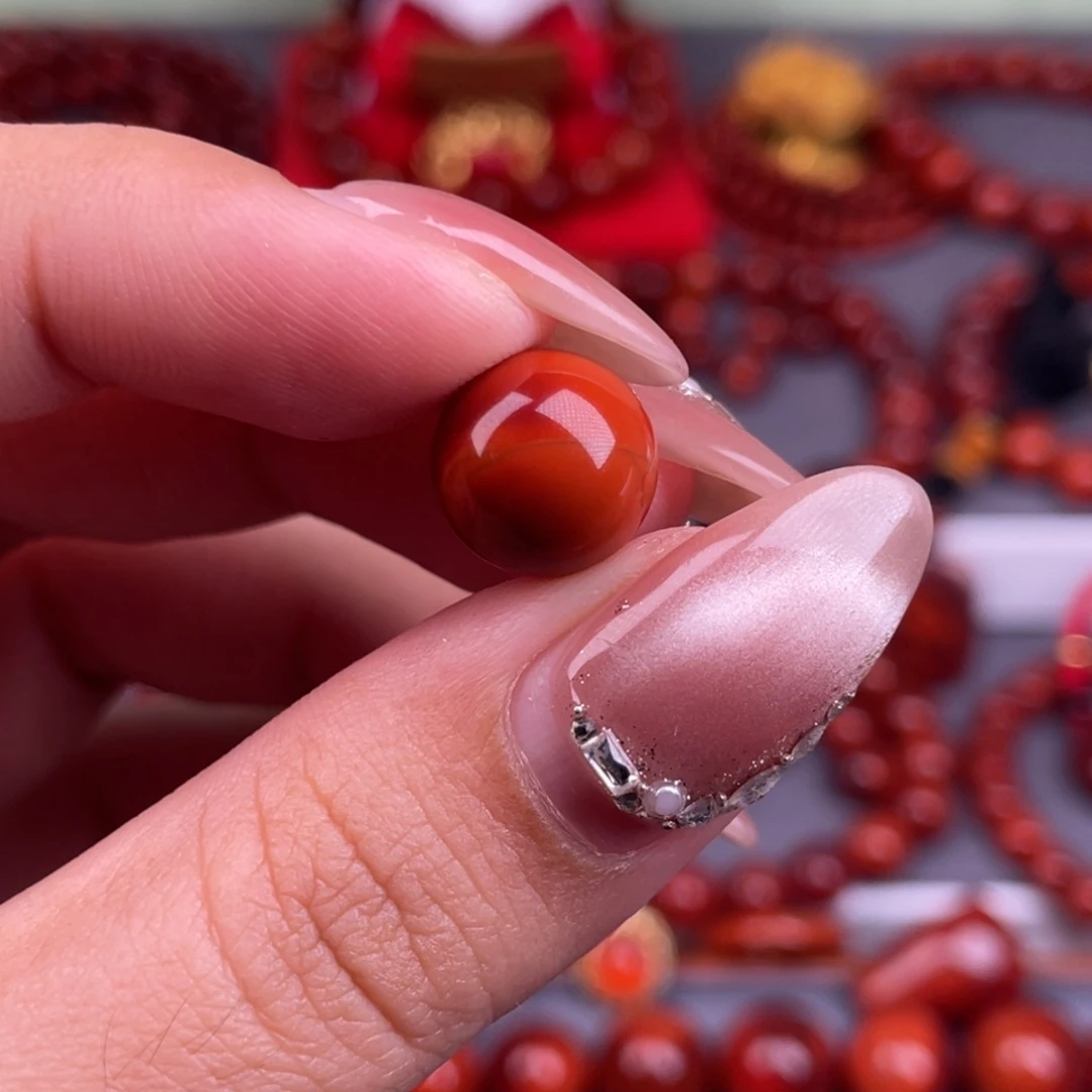 南红玛瑙未镶嵌其他全品原矿）11.4mm瓦西柿子红双色满肉单珠