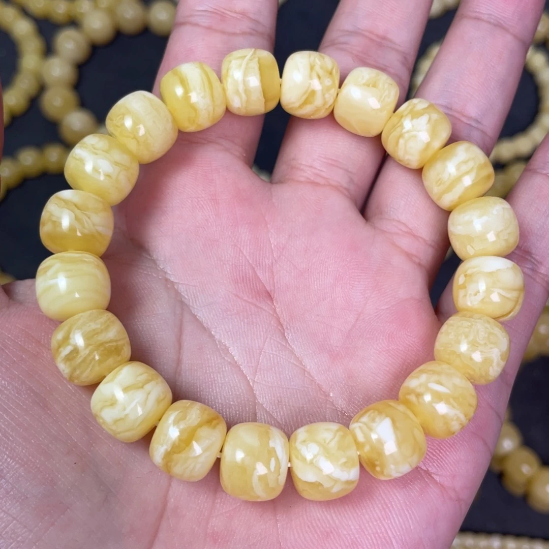 裸石蜜蜡未镶嵌虎皮纹蜜蜡手串12mm