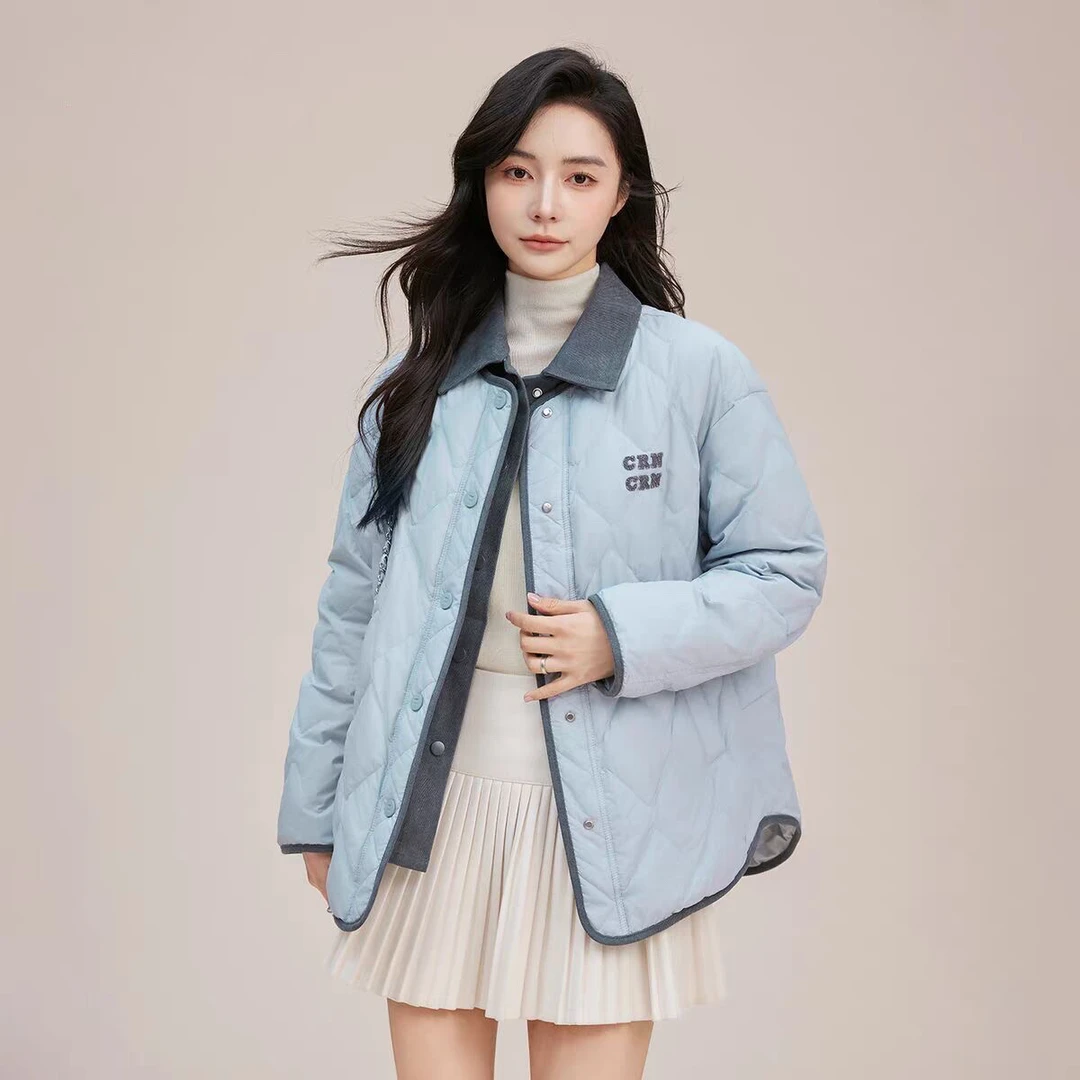 轻薄洋气棉服女2025新款假两件宽松百搭休闲短款时尚保暖外套潮