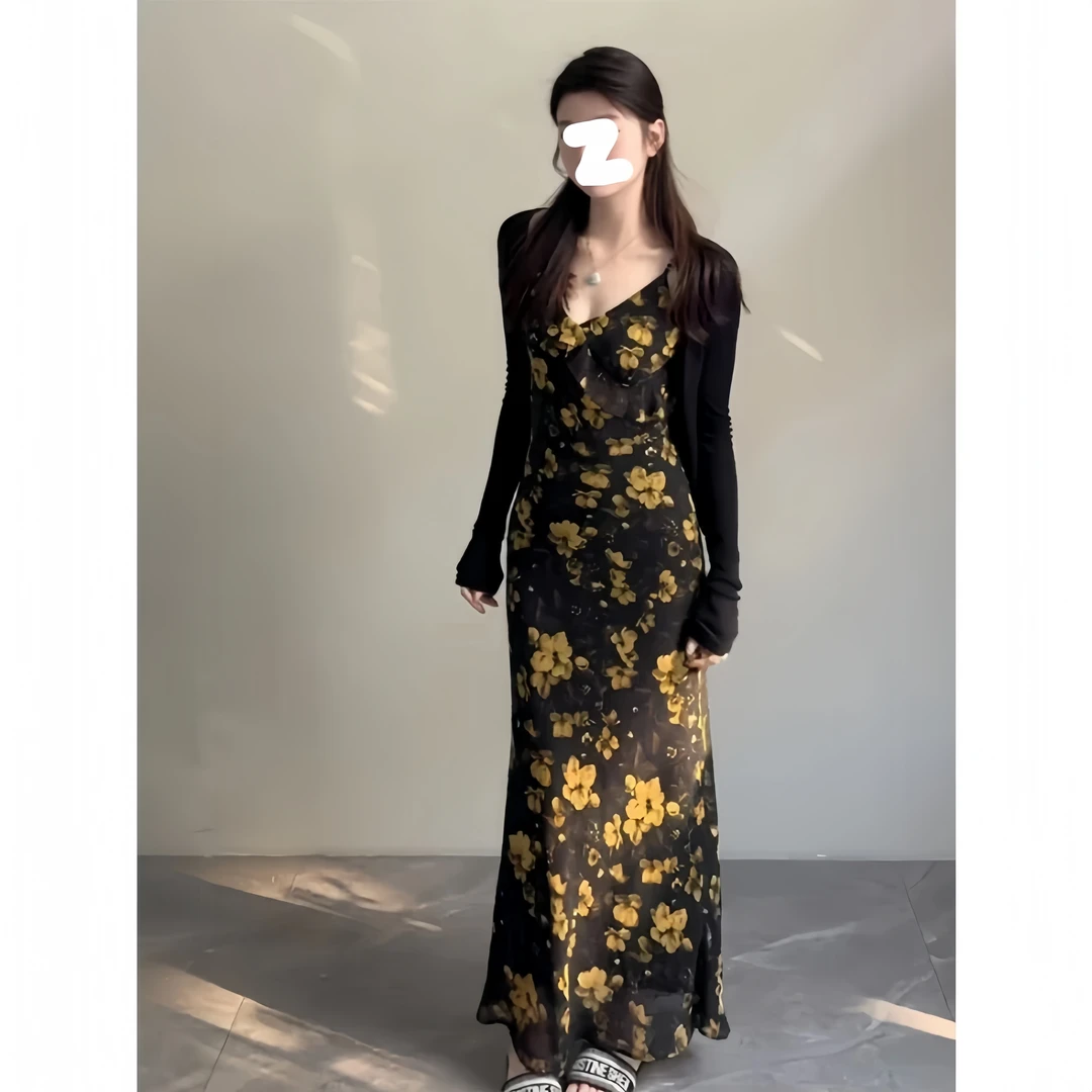 法式度假风无袖碎花吊带长裙女2025夏季新款收腰显瘦气质连衣裙女