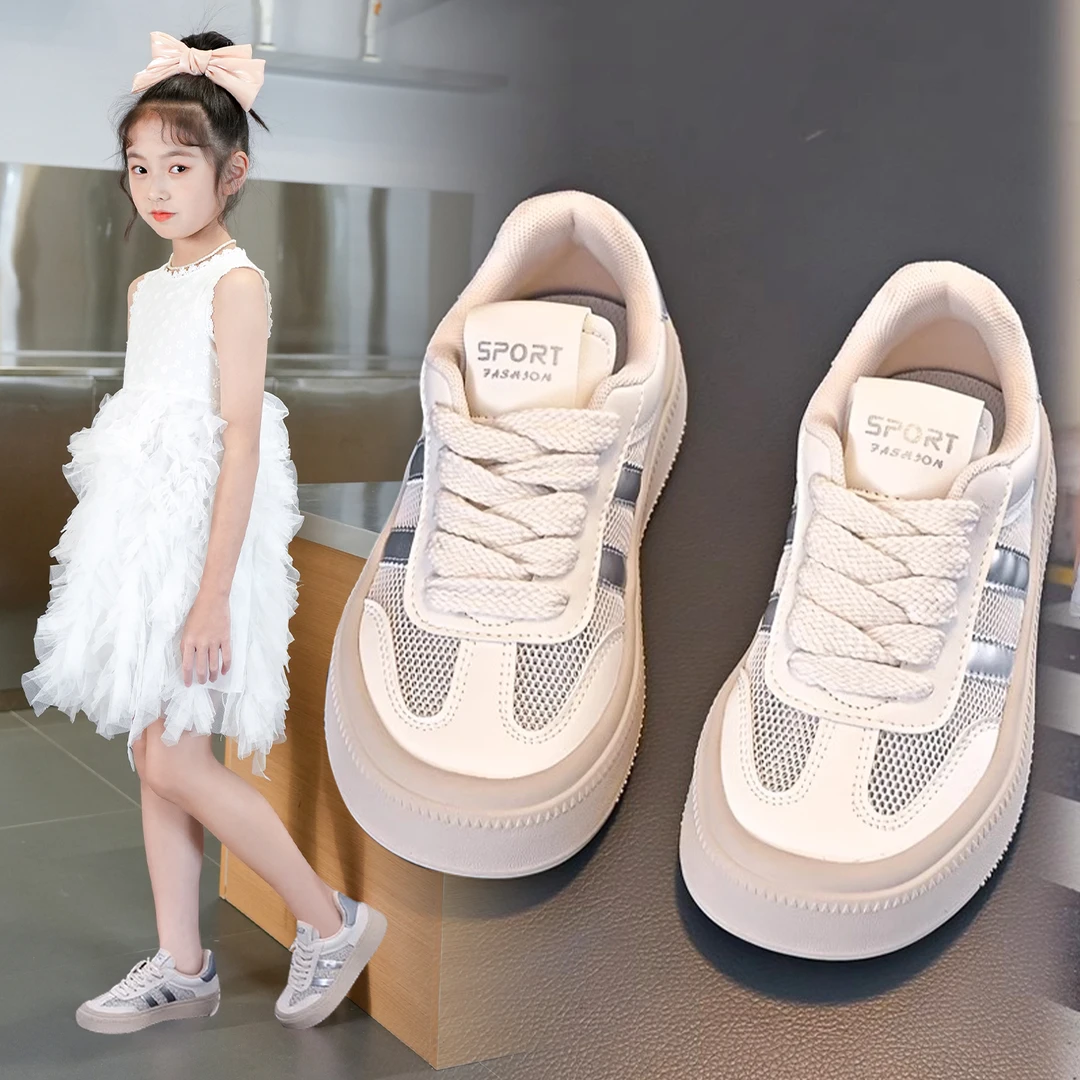 女童单网运动鞋2025夏季新款儿童时尚休闲中大童女孩软底学生板鞋