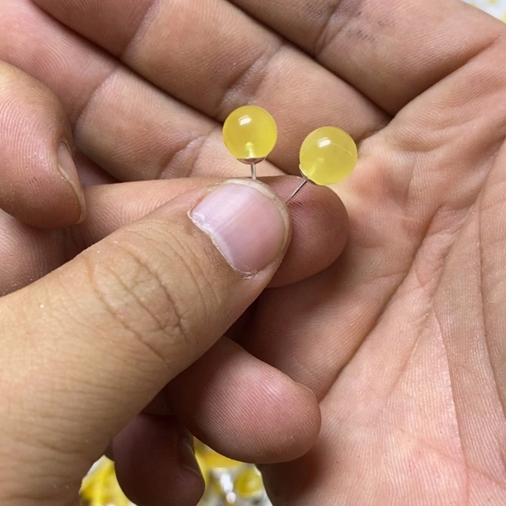 琥珀银S925镶嵌裸石耳钉