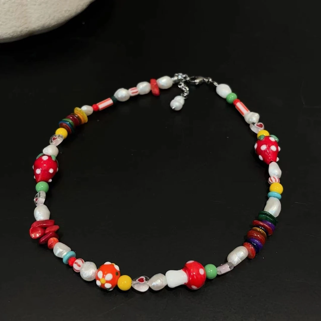 铜合金项链 夏日小众彩色珠珠项链X42