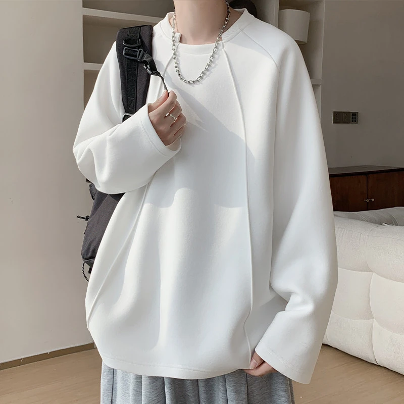 解构拼接白色长袖t恤男款2025秋冬新款潮流宽松百搭高街休闲上衣