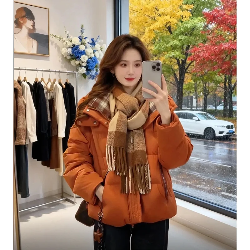 2025冬时尚小众棉服女显瘦棉衣设计感纯色百搭新款时髦上衣女款