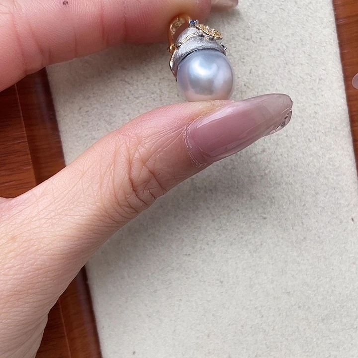 银S925镶嵌海水珍珠吊坠(不含链)