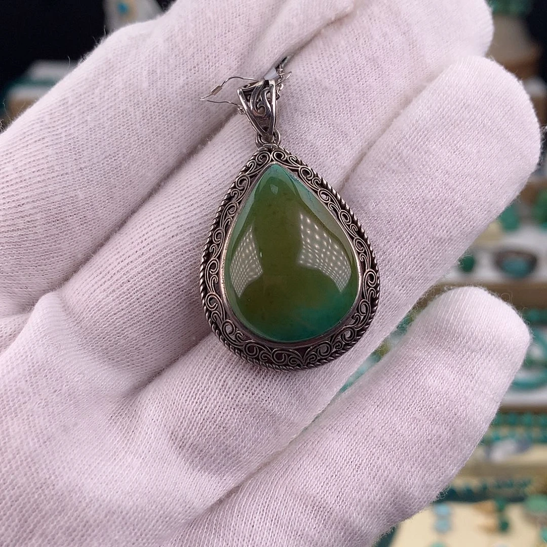 绿松石银S925镶嵌吊坠(不含链)