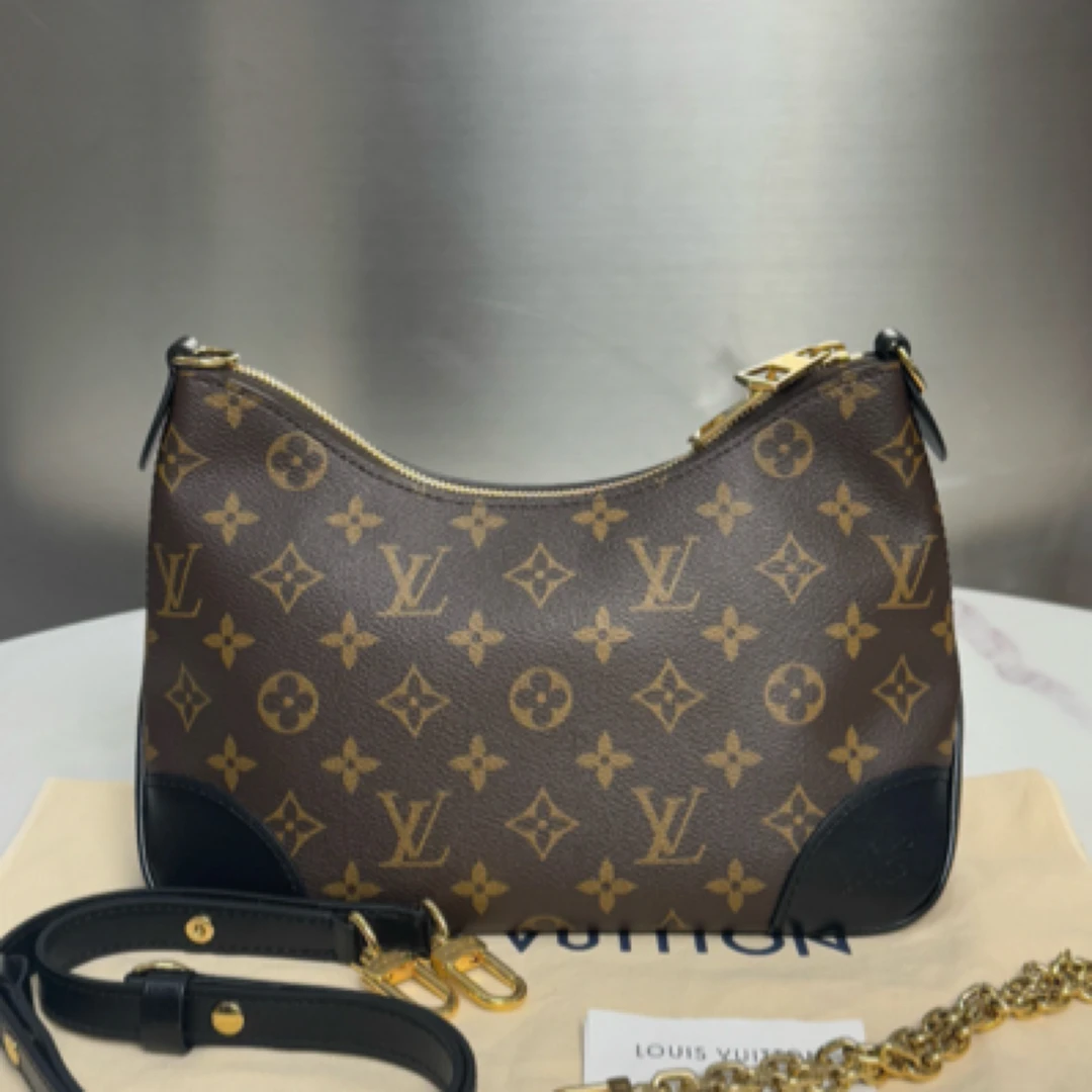 99新 LouisVuitton/路易威登 涂层帆布牛皮饰边单肩包12381637