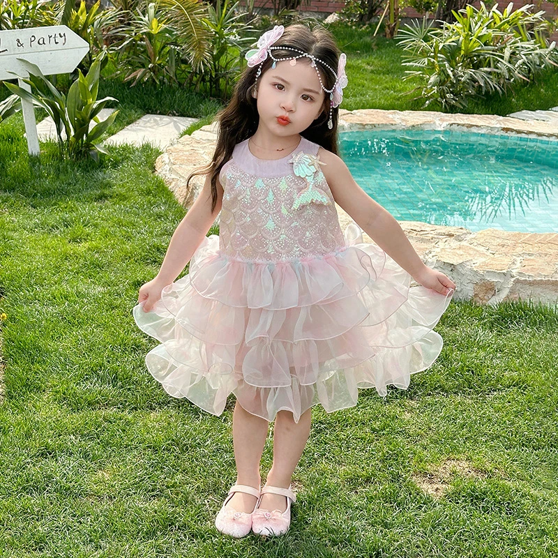 女童夏季连衣裙2025新款洋气宝宝夏装蛋糕蓬蓬裙儿童网纱公主裙子