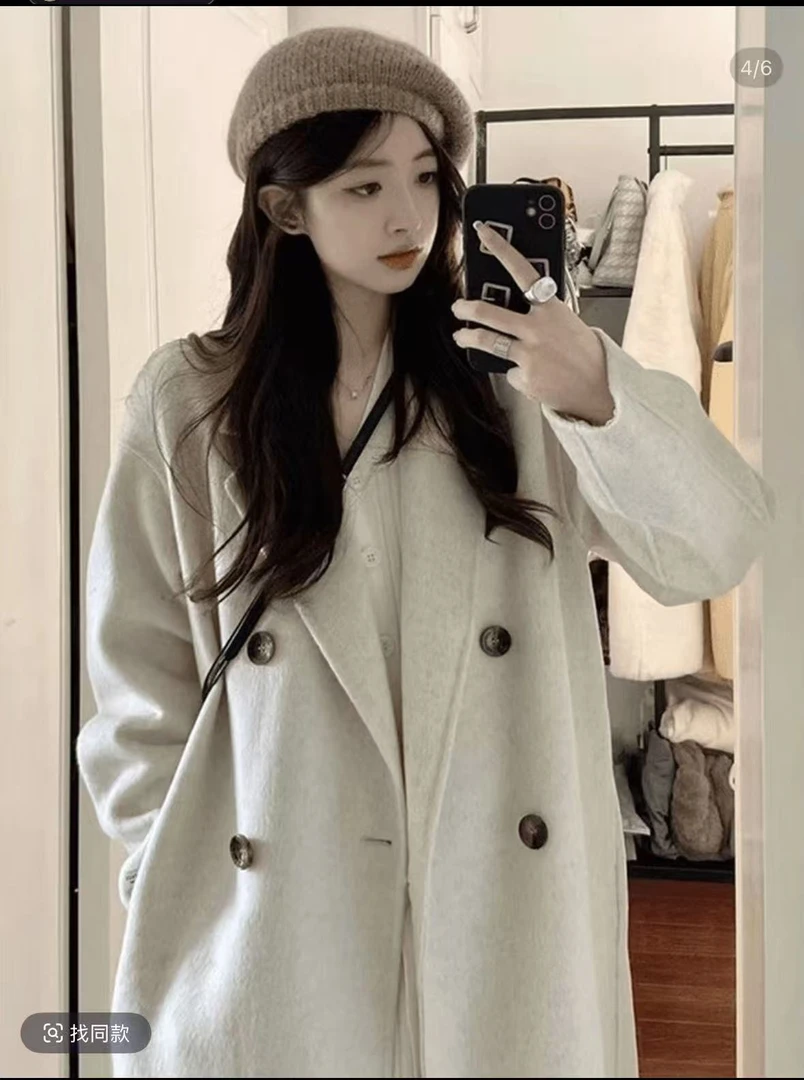 【初冬秋雪】2025网红秋冬款高端定制夹棉加厚羊毛呢外套大衣韩版