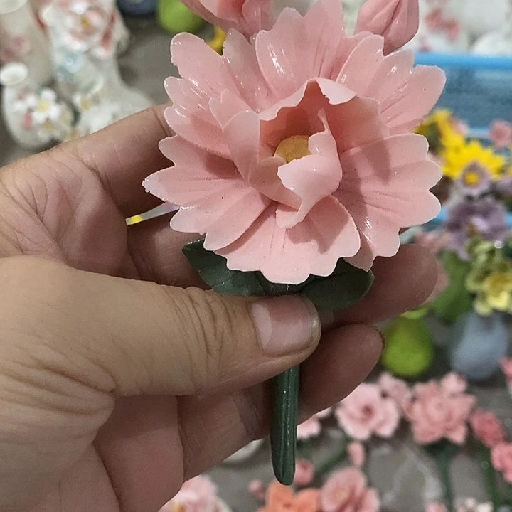 瓷片纯手工陶瓷花摆件瑕