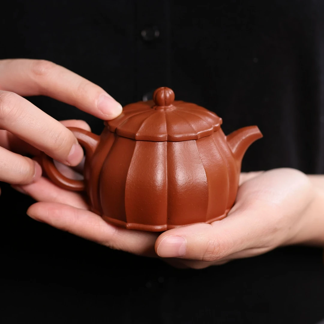筋纹茶壶泥壶半手工紫砂壶小容量茶具朱泥紫砂壶约200CC半手工