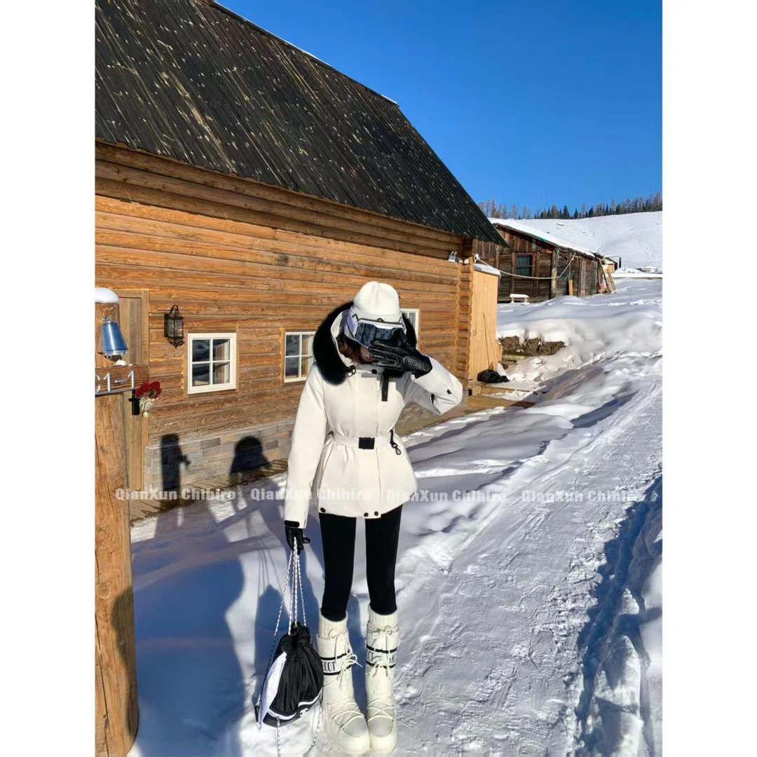极寒系列狐狸毛大毛领收腰鹅绒派克滑雪服