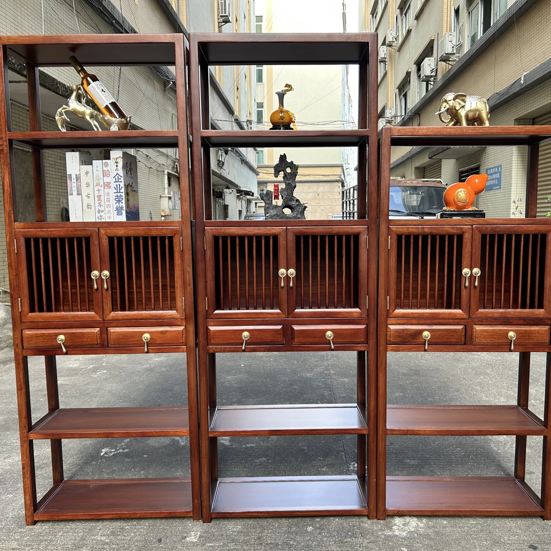 乌金木组合多功能书架博古柜榫卯结构新中式艺术推拉储藏家用办公
