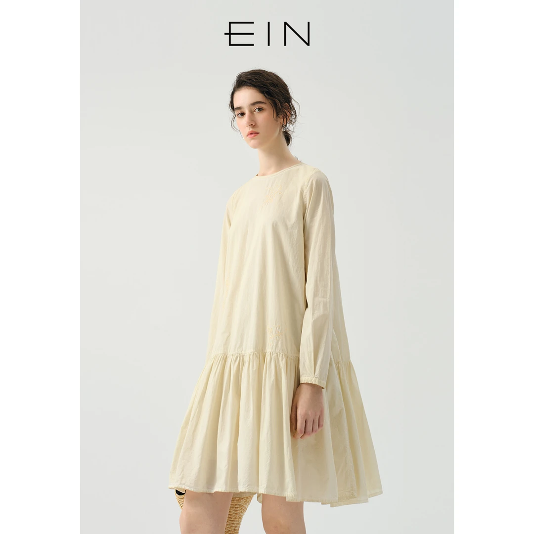 EIN/言文艺炒色绣花箱型连衣裙