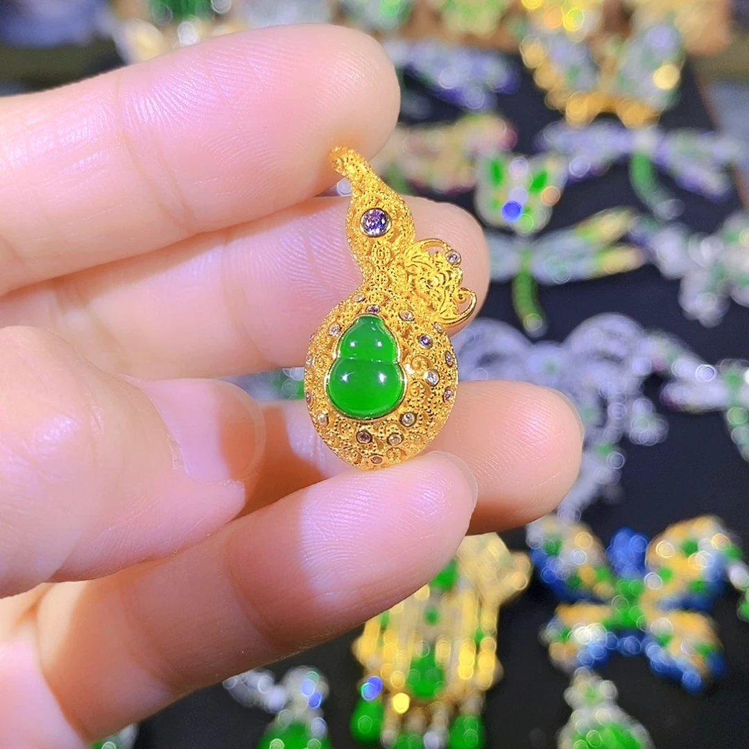 吊坠(不含链)银S925镶嵌翡翠