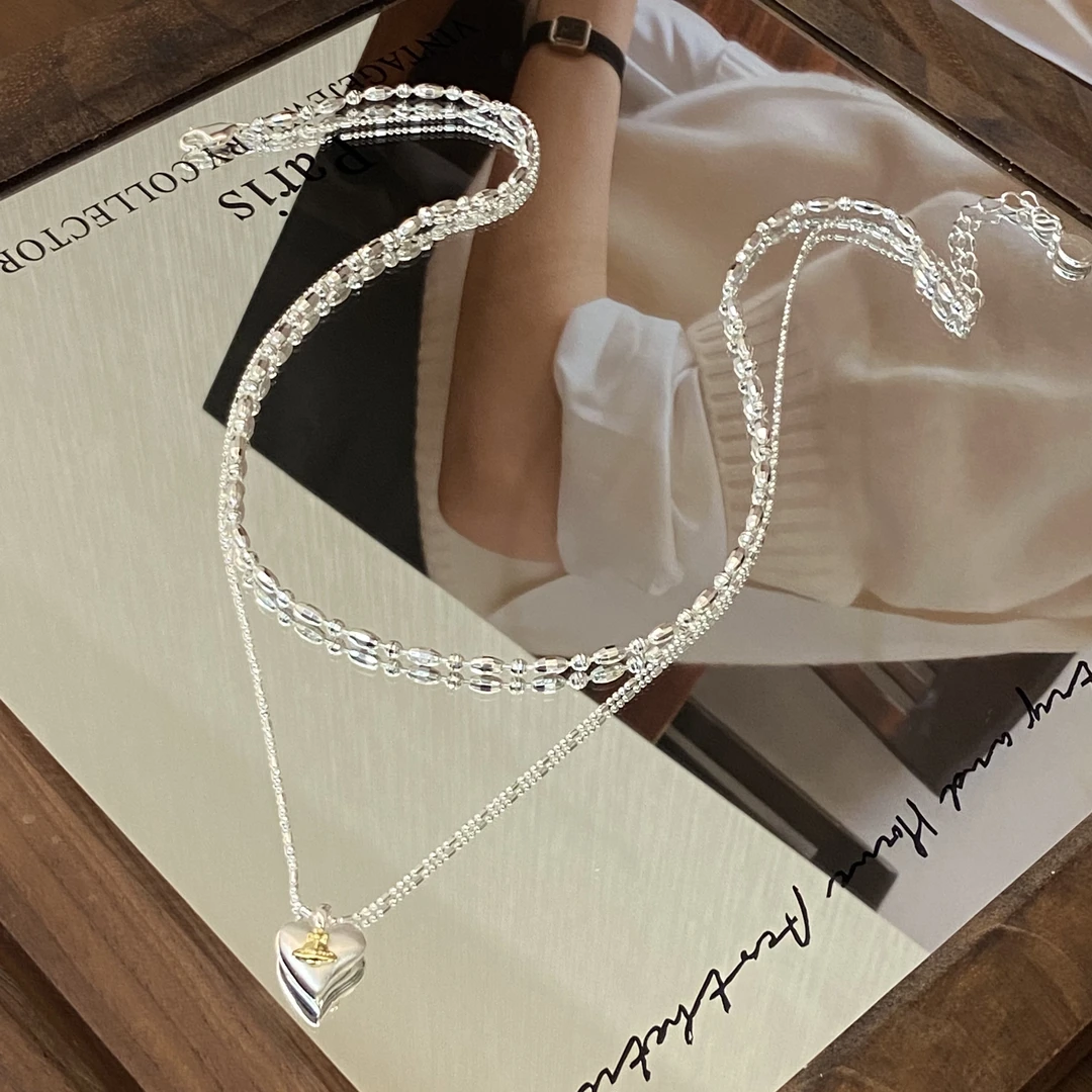 镀K金  行星系列  拉丝双层不可拆卸气质项链X7971