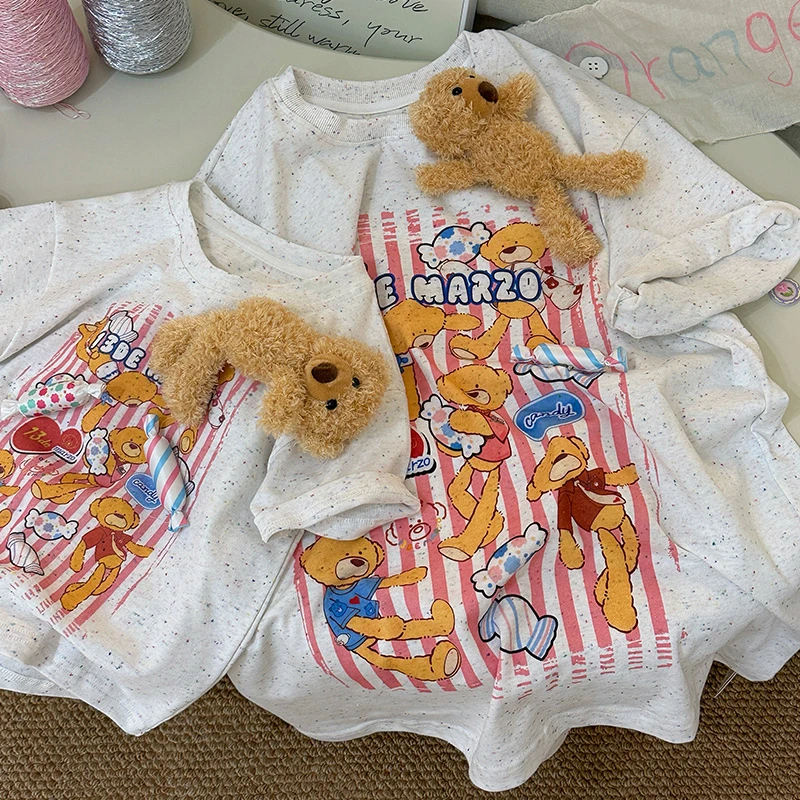 【橘子家】女童立体糖果小熊短袖夏季新款米色可爱T恤HS62023