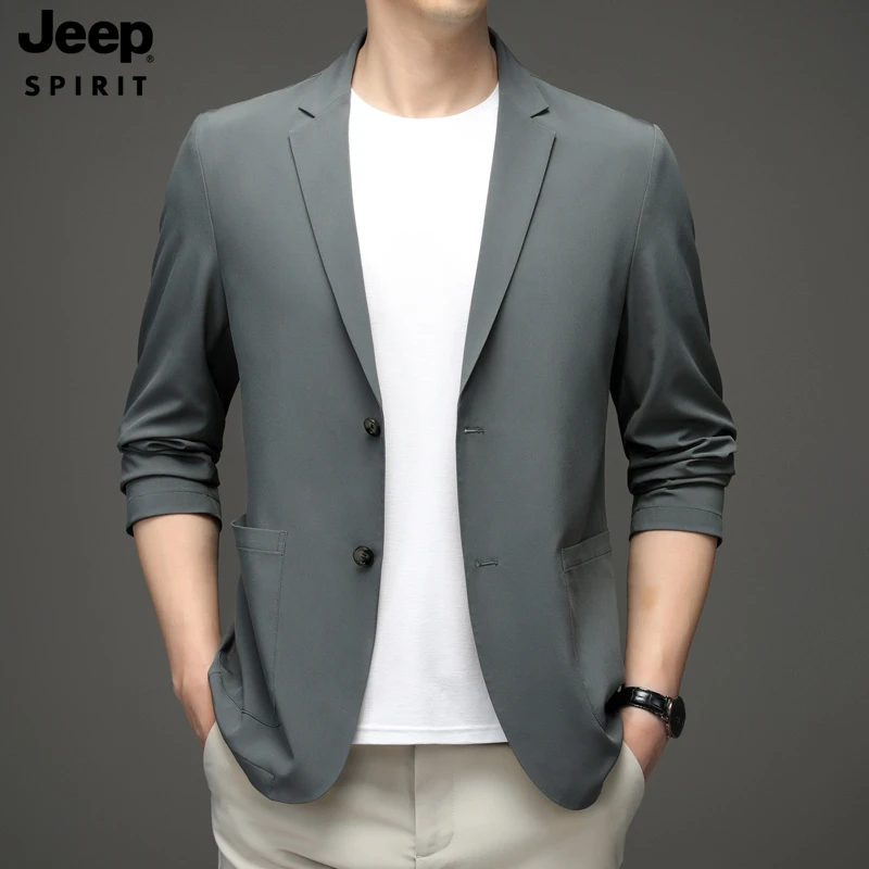 JEEPSPIRIT吉普夏季防晒西服男士冰丝春夏款休闲小西装高档纯色