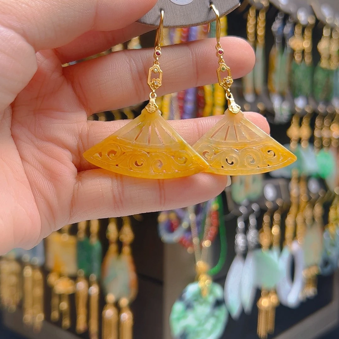 银S925镀金镶嵌翡翠耳饰