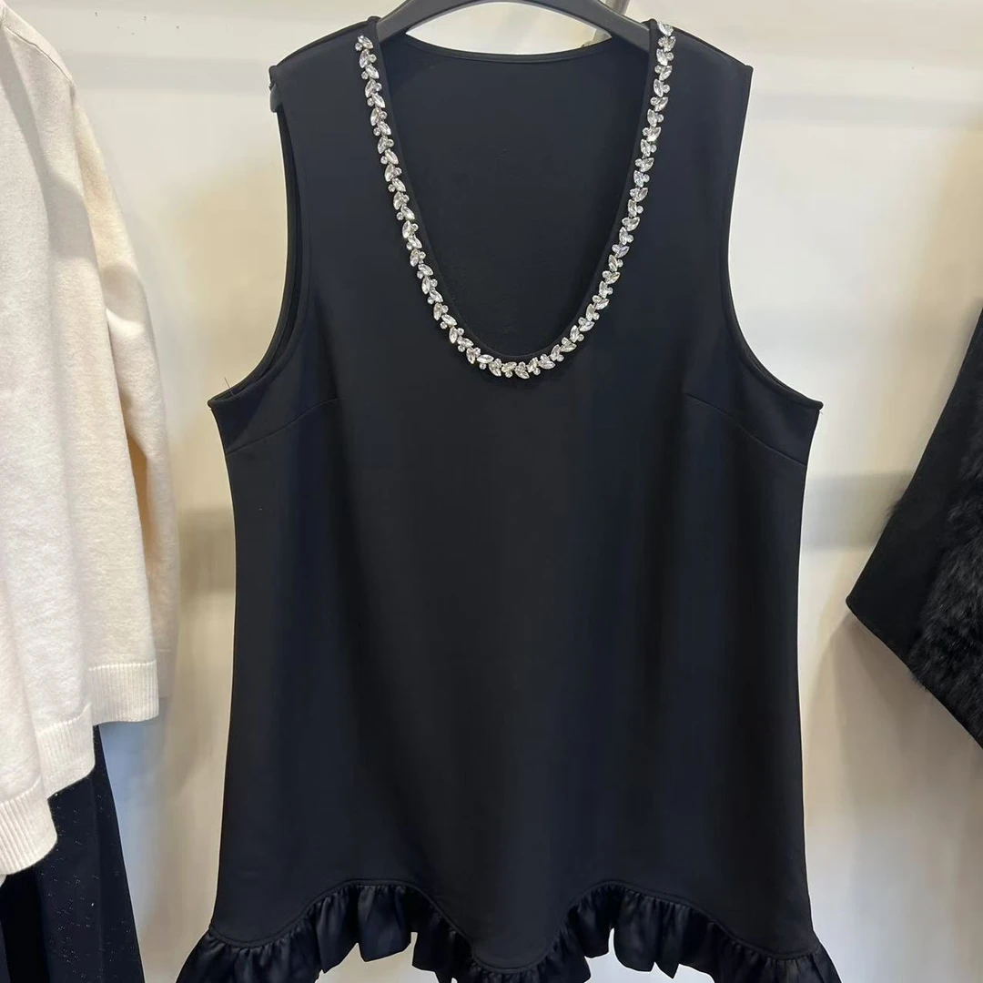 新款名媛风大码显瘦亮钻马甲连衣裙