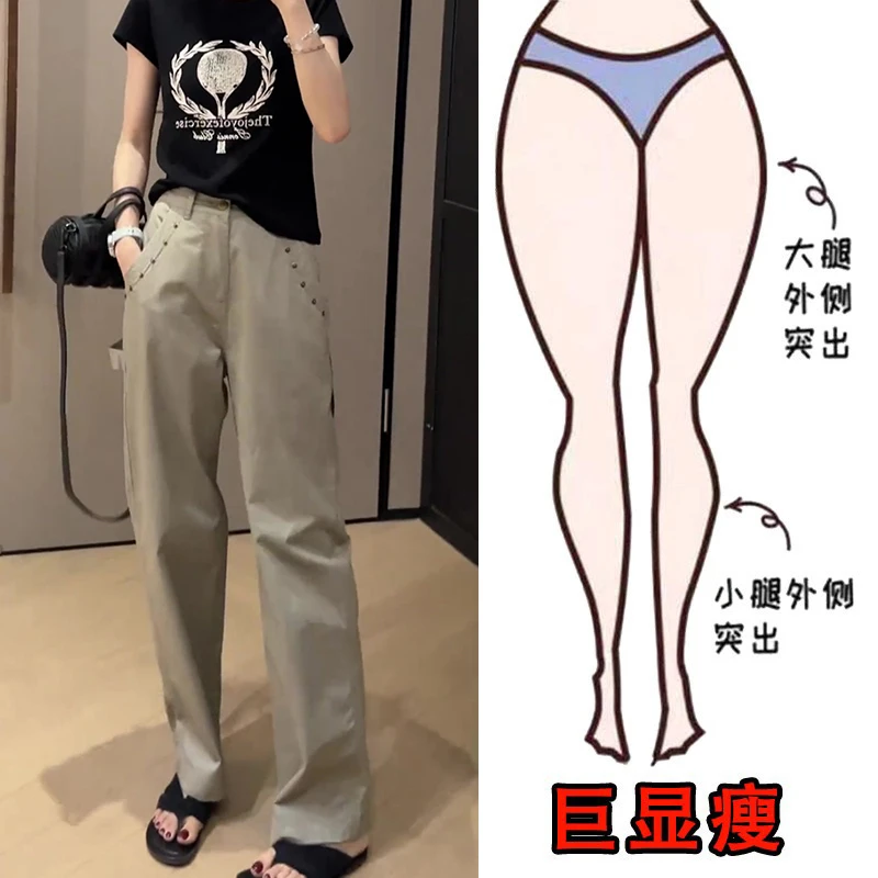 早秋新款时尚大码高腰印花直筒休闲裤女梨形身材显瘦通勤阔腿长裤