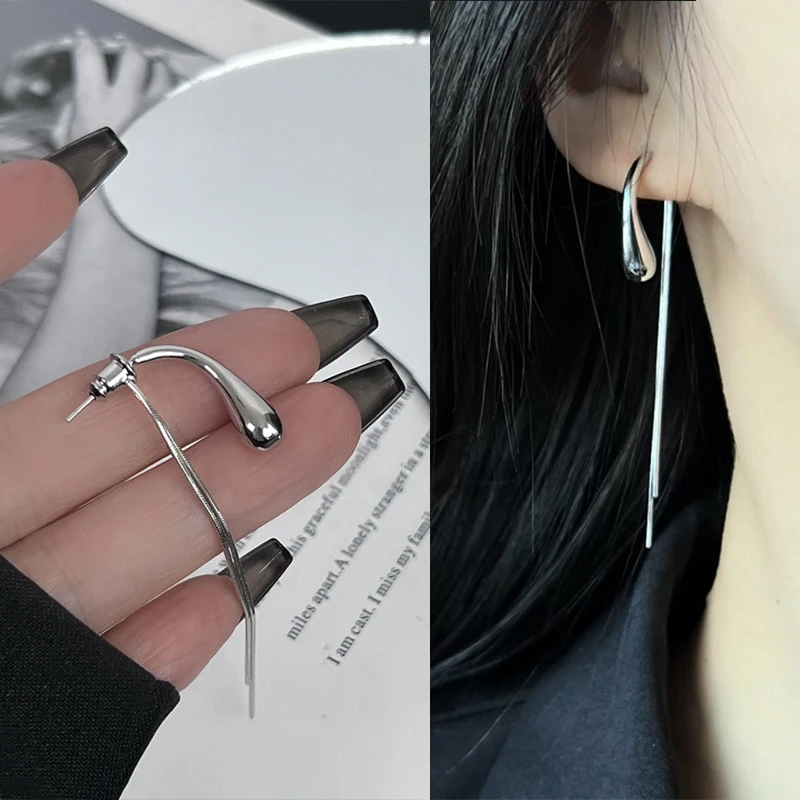 铜合金耳饰 独特设计水滴流苏耳饰耳堵一体式两戴耳环小众耳钉