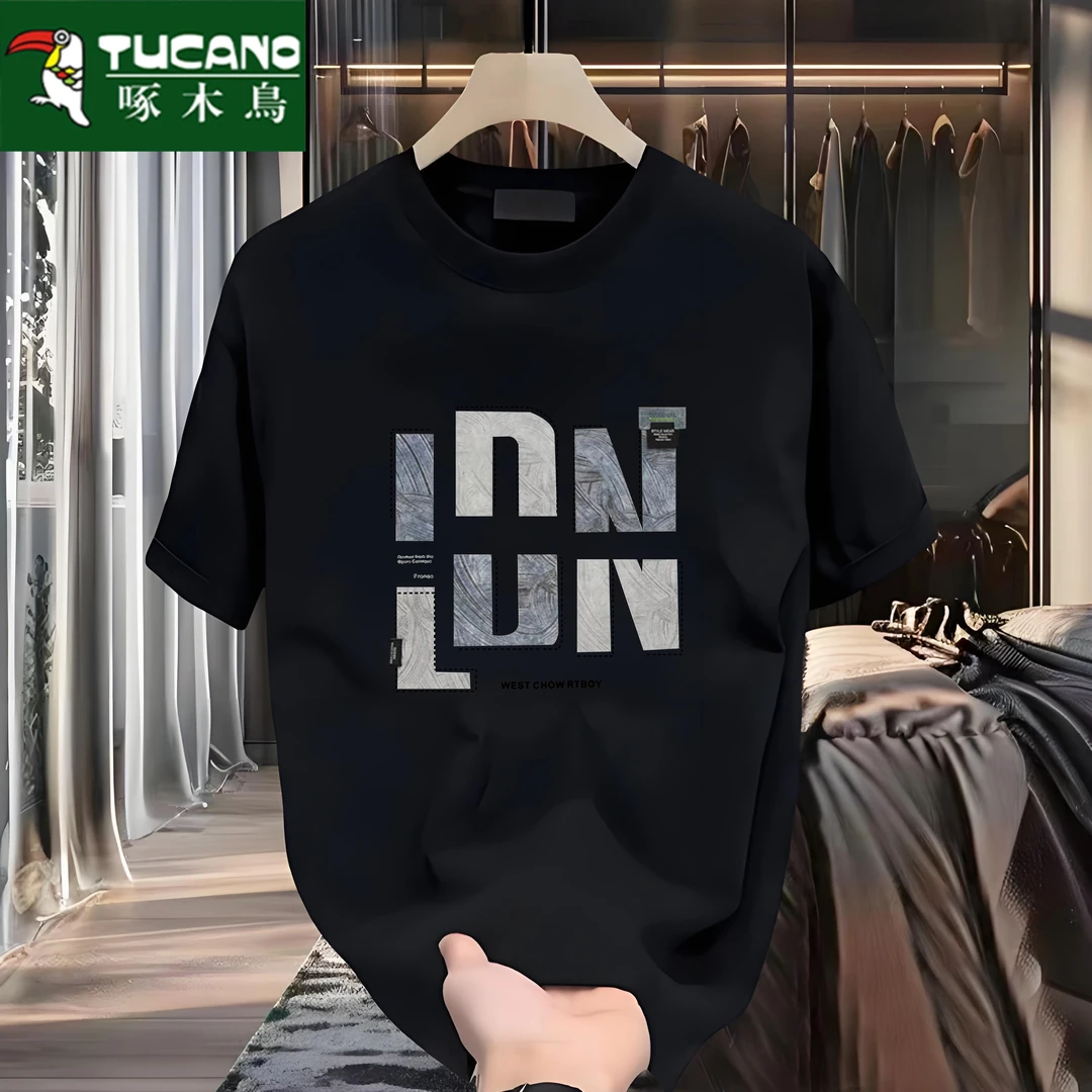 啄木鸟重磅男纯棉短袖t恤潮牌内搭宽松体恤潮流上衣圆领打底t百搭