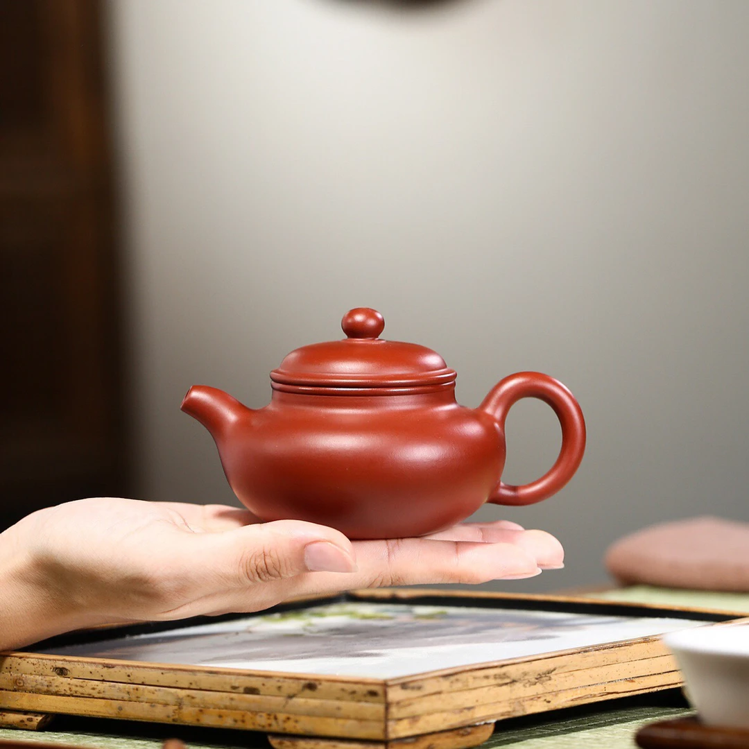 宜兴紫砂壶原矿大红袍功夫茶具半手工仿古球孔出水光素器190毫升