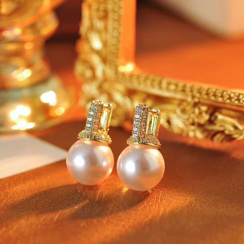 铜合金合成锆石耳饰 f309---时尚个性法式轻奢镶嵌耳环