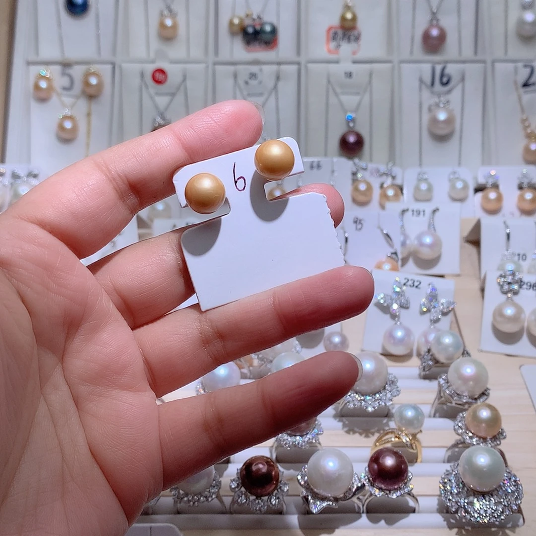 淡水珍珠银S925镶嵌耳饰CC10.3mm