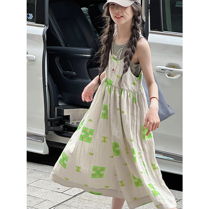 K28811油画度假风女童吊带连衣裙2025夏装新款休闲儿童无袖裙子潮