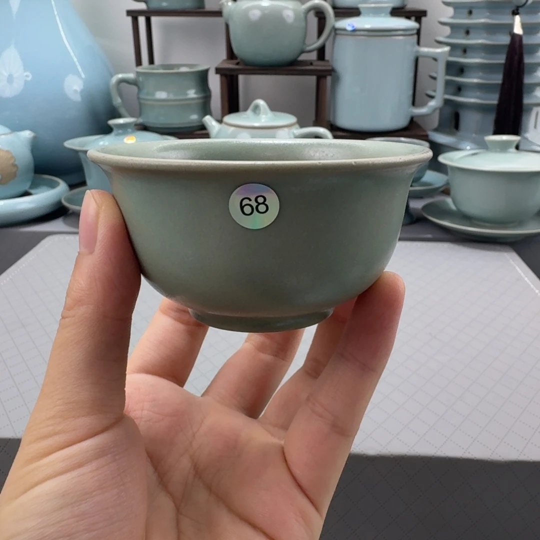摆件微瑕汝窑仿古釉压手杯柴烧