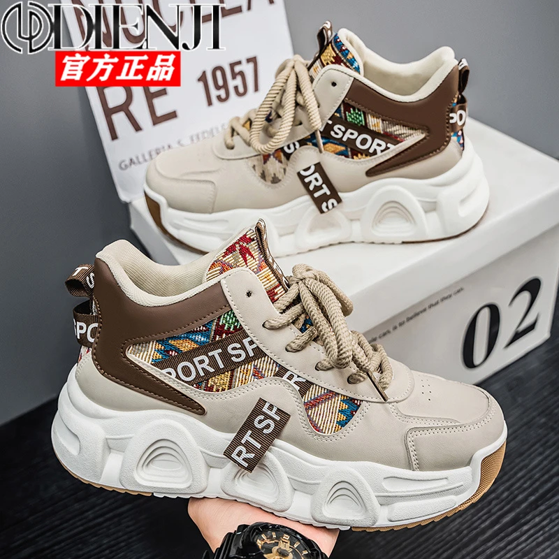 狄恩纪高帮男鞋2025春季运动鞋厚底防滑户外登山工装新款马丁靴