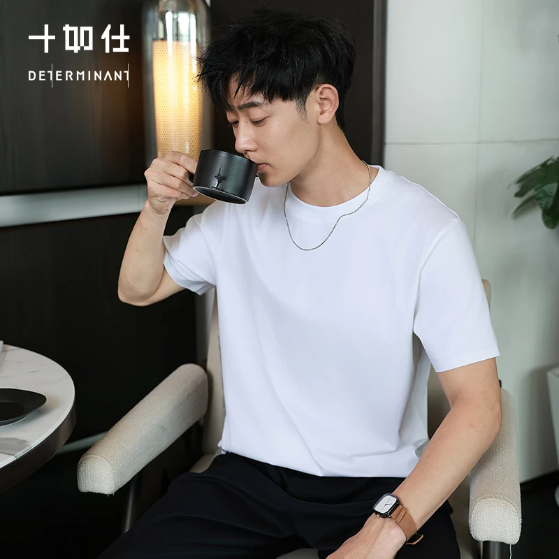 专柜同款十如仕240高支纱丝光t恤夏季男士圆领短袖t休闲T30-02